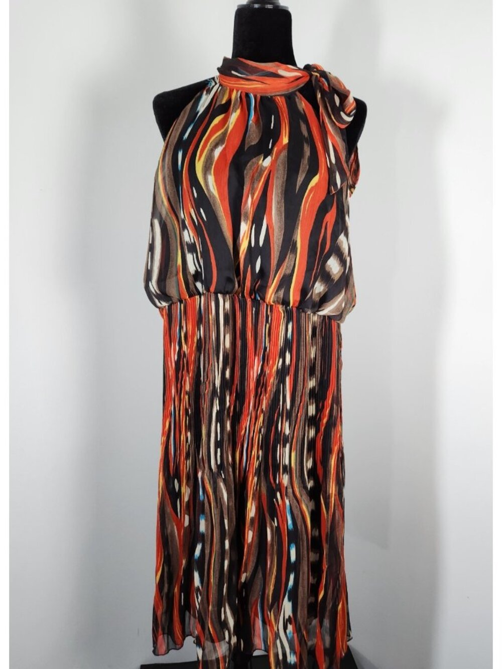 Ashley Stewart Chiffon Multicolor TieNeck Blouson Dress - SZ 20